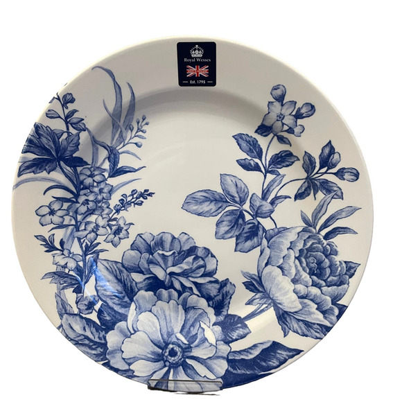 ROYAL WESSEX Fine Porcelain 9" Pasta Bowls Spring Blue Floral Set of 4 NEW - Picture 1 of 8